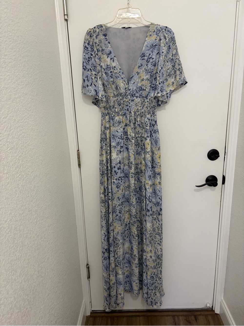 Baltic Born Blue and Cream Floral V-Neck Maxi Dress